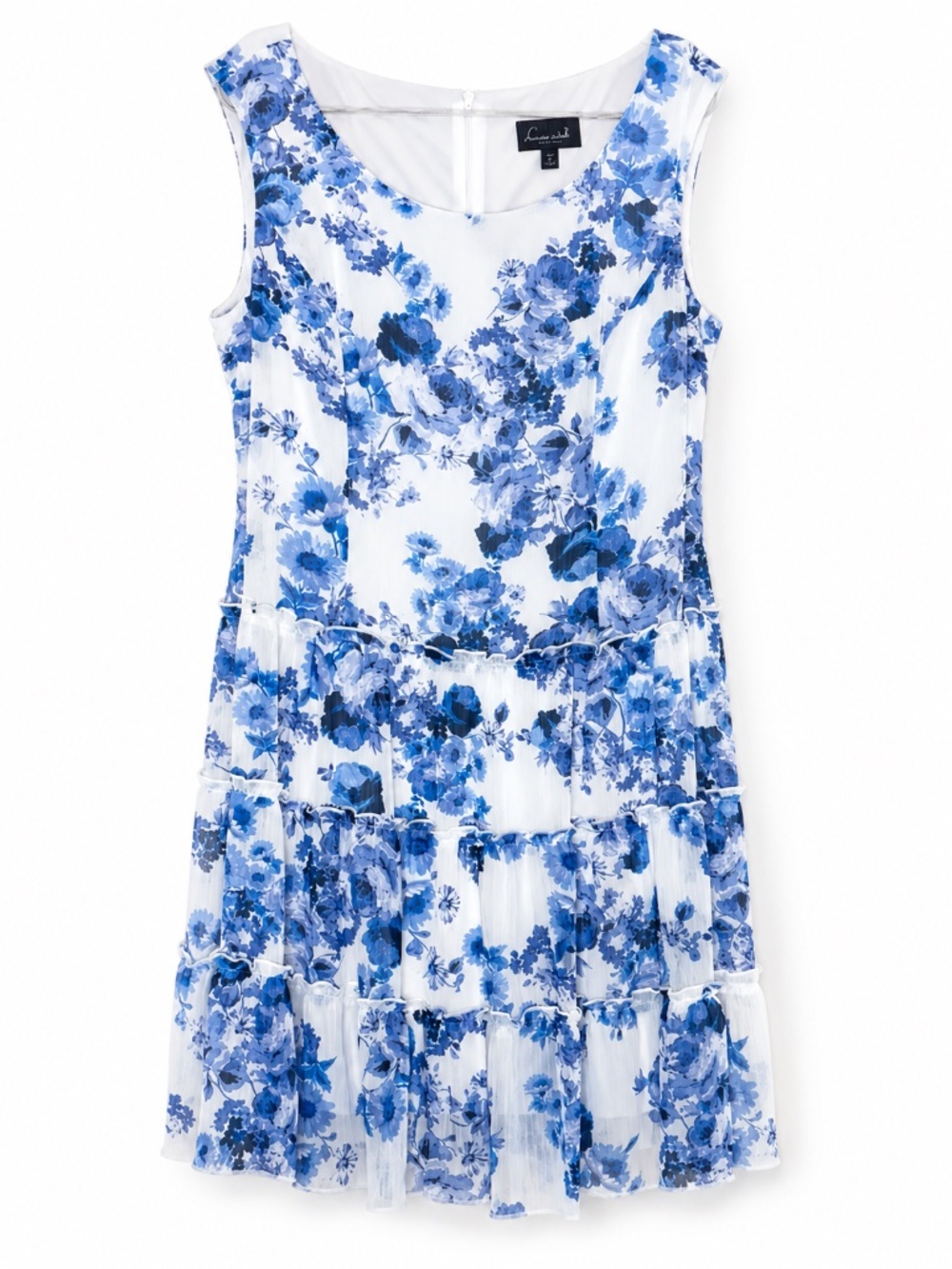 Connected Apparel Petites Blue Floral Tiered Dress NWT